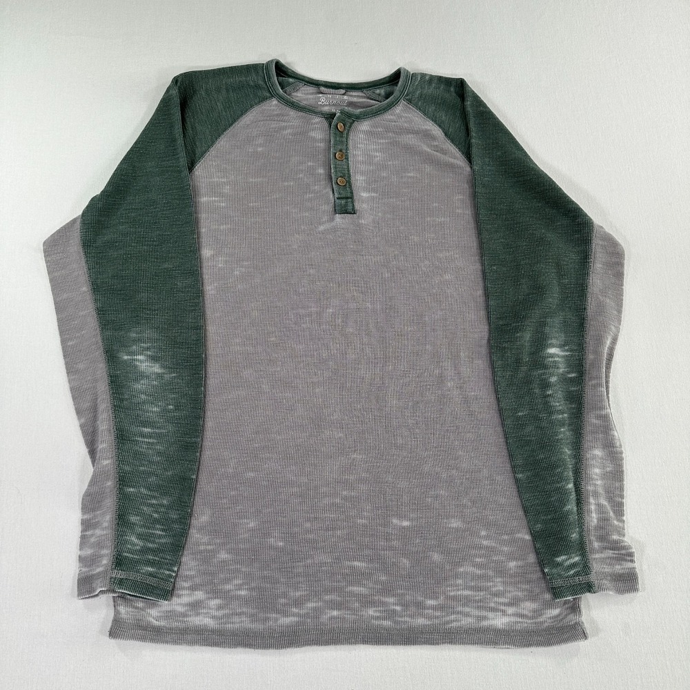 Lucky Brand Shirt Mens Large Green Gray Venice Burnout Henley Long Sleeve Beach